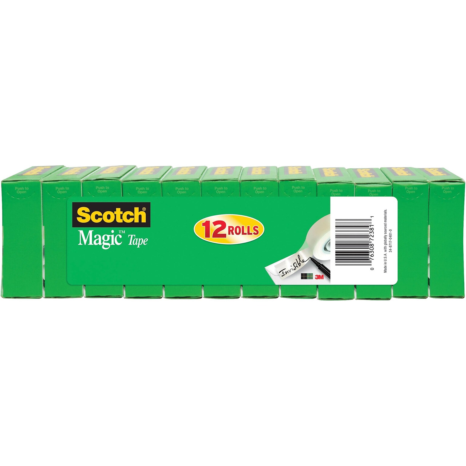 Scotch Magic Invisible Clear Tape, 0.75 x 27.77 yds., 1 Core, Clear, 12 Rolls/Pack (810K12CASE)