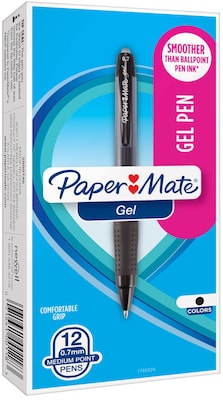 Paper Mate Retractable Gel Pens, Medium Point, Black Ink, Dozen (1746324)