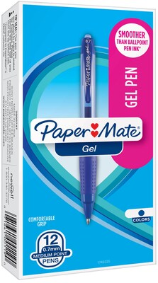 Paper Mate Retractable Gel Pens, Medium Point, Blue Ink, Dozen (1746325#)