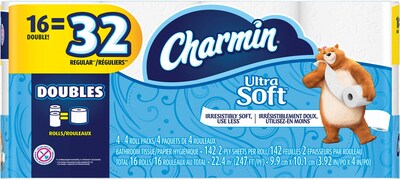 Charmin® Ultra Soft™ Toilet Paper, 2-Ply, 154 Sheets/Roll, 16 Double Rolls/Pack (29690)