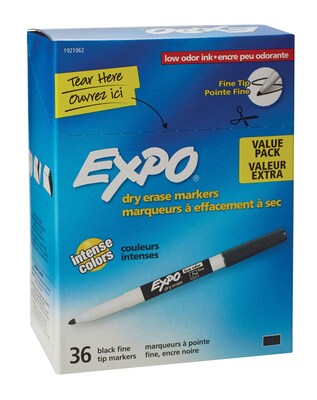 Expo® Low Odor Dry Erase Marker, Fine Tip, Black Ink, 36/Bx (1921062)