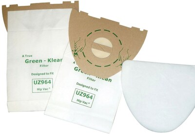 Green Klean® Replacement Vacuum Bags, Fits Advance Hip Vac UZ964 and Kent Euroclean UZ964, 10/pk