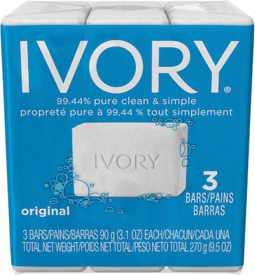 Ivory® Soap Bath Bar, 3.1 oz., 3 Bars/Pack, 24/Case (12364)