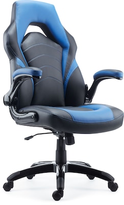 Quill Brand® Luxura Faux Leather Racing Gaming Chair, Black and Blue (51464-CC)