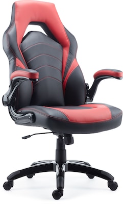 Quill Brand® Luxura Faux Leather Racing Gaming Chair, Black and Red (51465-CC)