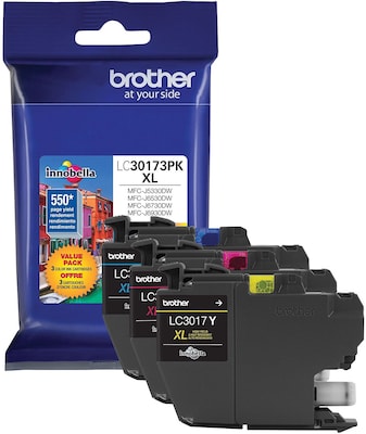 Brother LC30173PK Cyan/Magenta/Yellow High Yield Ink Cartridge, 3/Pack