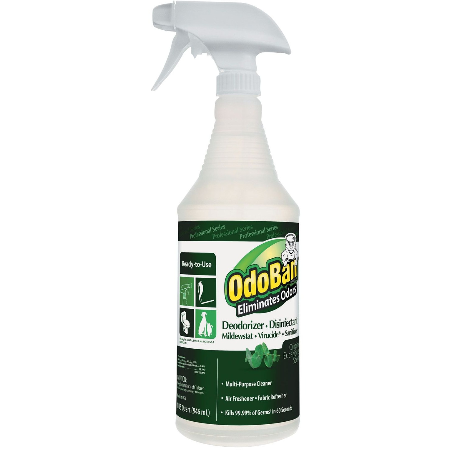 OdoBan® Professional Series Deodorizer Disinfectant, 32oz Spray Bottle, Eucalyptus Scent