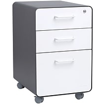 Poppin Stow 3-Drawer File Cabinet, Rolling Cabinet with Casters, Letter/Legal, Charcoal/White, 20D