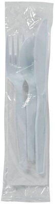 Dixie® Medium-Weight Polypropylene Wrapped Cutlery Kit by GP PRO (Fork/Knife/Spoon/Napkin), White, 250/Kits