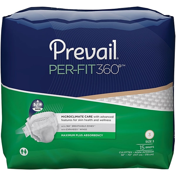 Prevail® Per-Fit 360™ Incontinence Briefs, Maximum Plus Absorbency, Size 3, 60/CT
