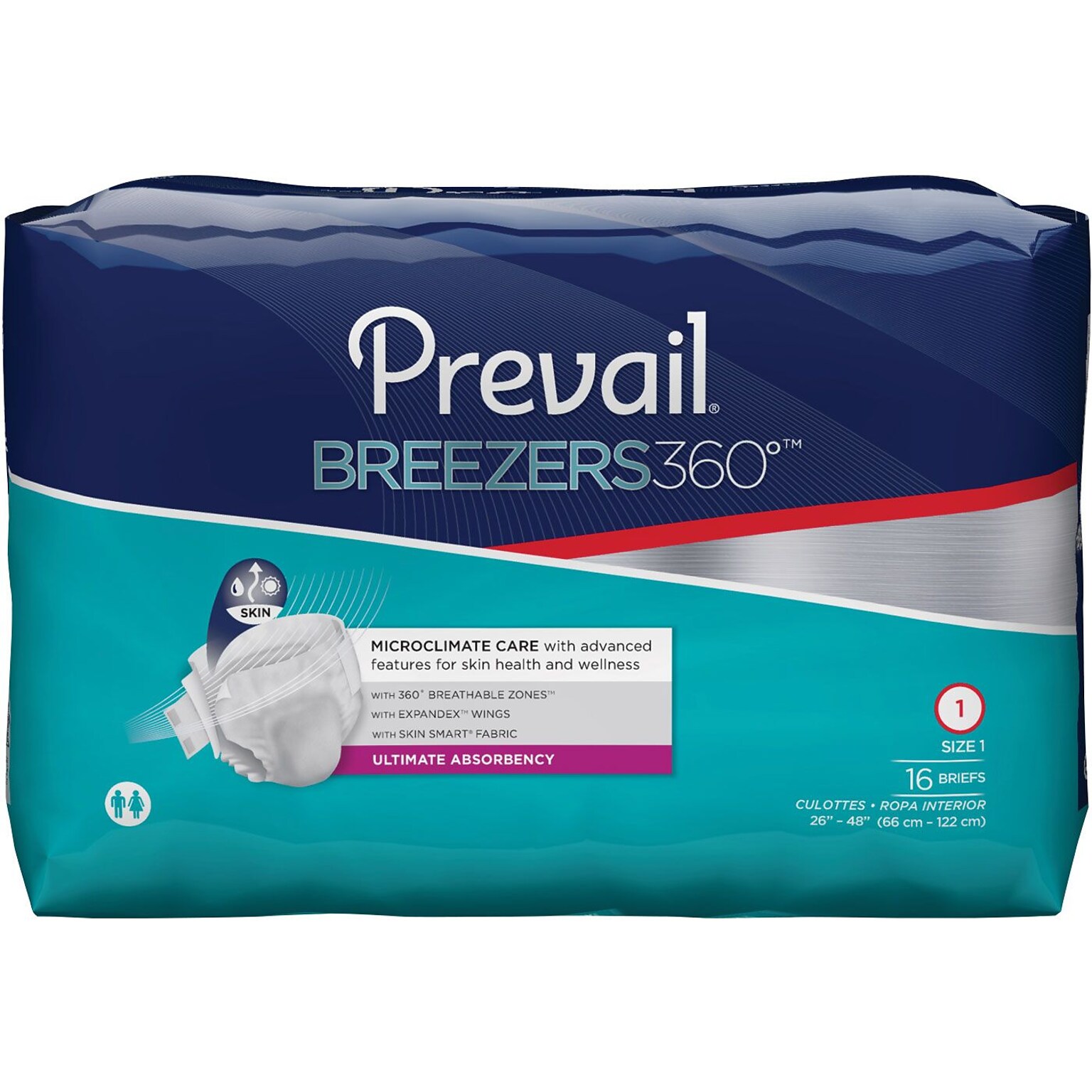 Prevail Breezers360 Incontinence Briefs, Ultimate Absorbency, Size 1, 96/Carton (PVBNG-012)