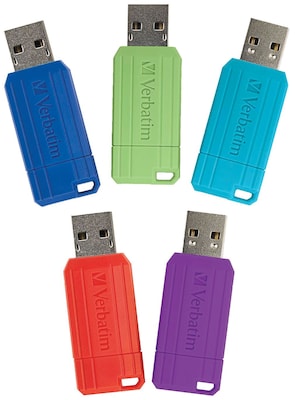 Verbatim 16GB PinStripe USB 2.0 Flash Drive, 5 Pack, Red, Green, Blue, Purple, Teal (99813)