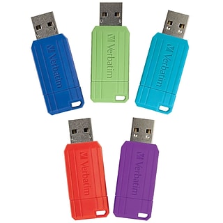 Verbatim 16GB PinStripe USB 2.0 Flash Drive, 5 Pack, Red, Green, Blue, Purple, Teal (99813)