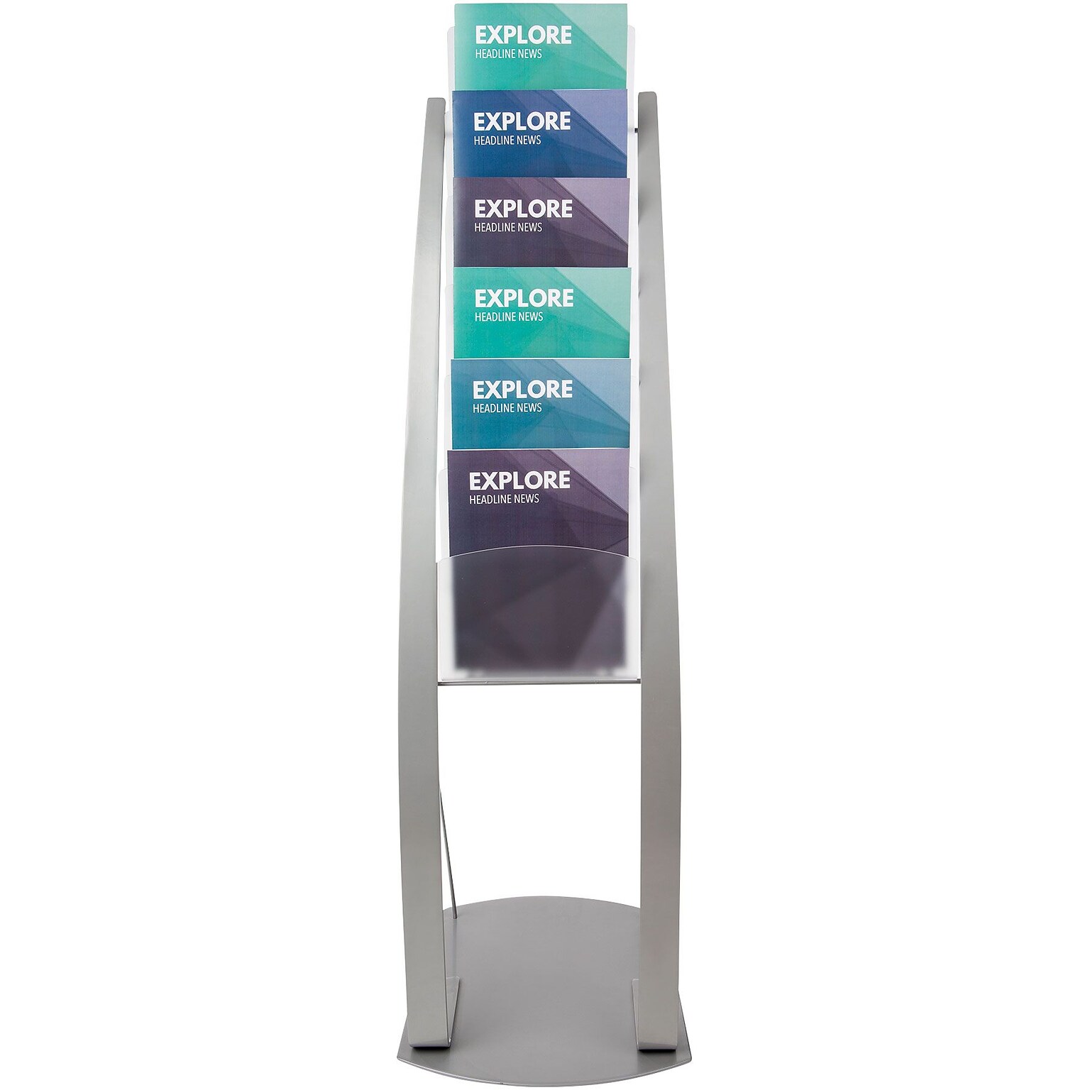 Deflecto Contemporary Floor Display Literature Holder, 8.5 x 11, Vertical, Freestanding, Silver Acrylic (693145)