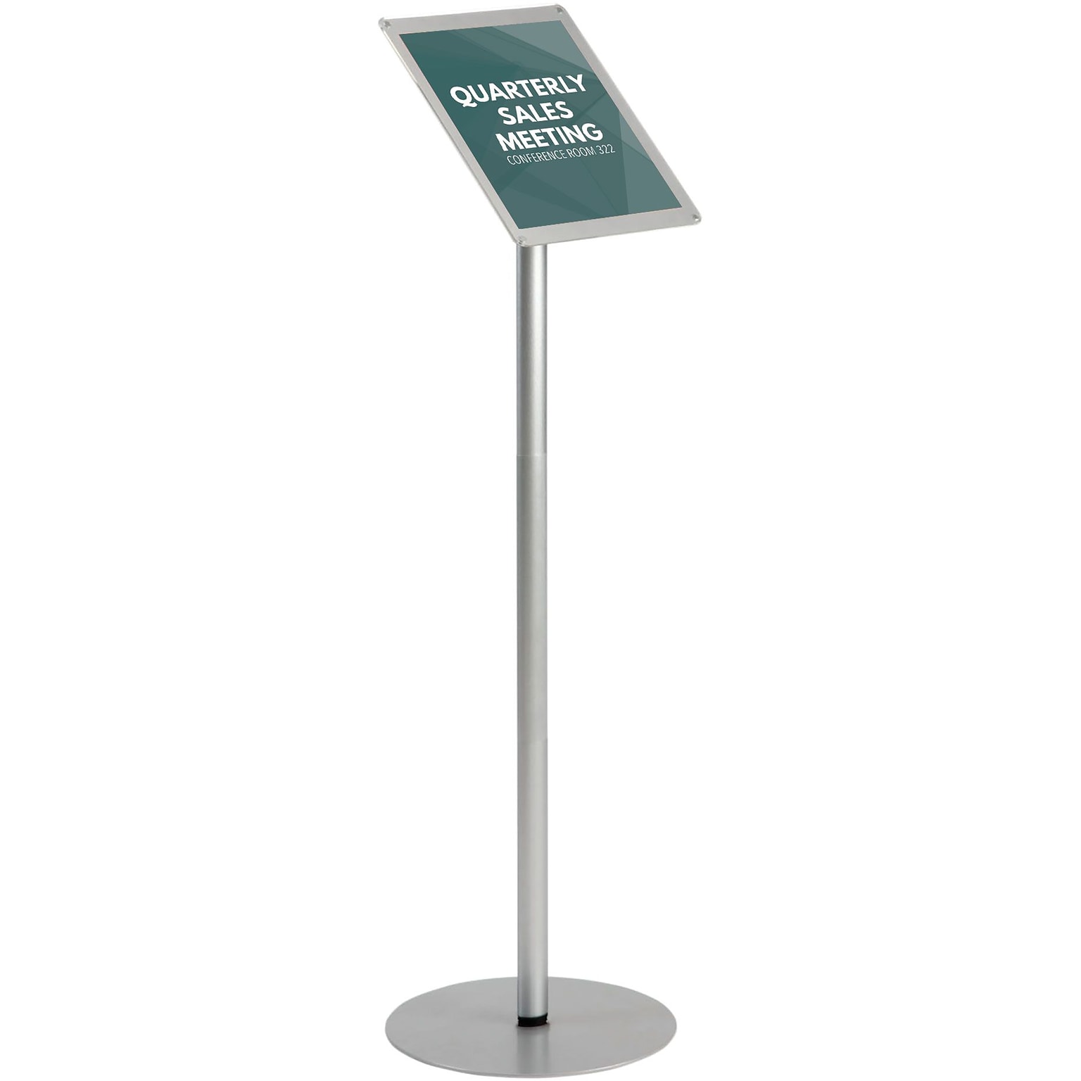 Deflecto Contemporary Literature Displays, 8-1/2x11 Floor Sign Stand w/ Back Pocket, Silver (692045)