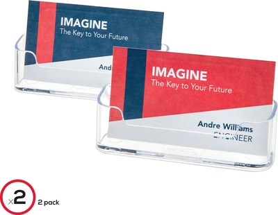 Deflect-O Horizontal Card Holder, 3" x 2", Horizontal, Table Top, Clear Plastic, 2/Pack (70501RT)