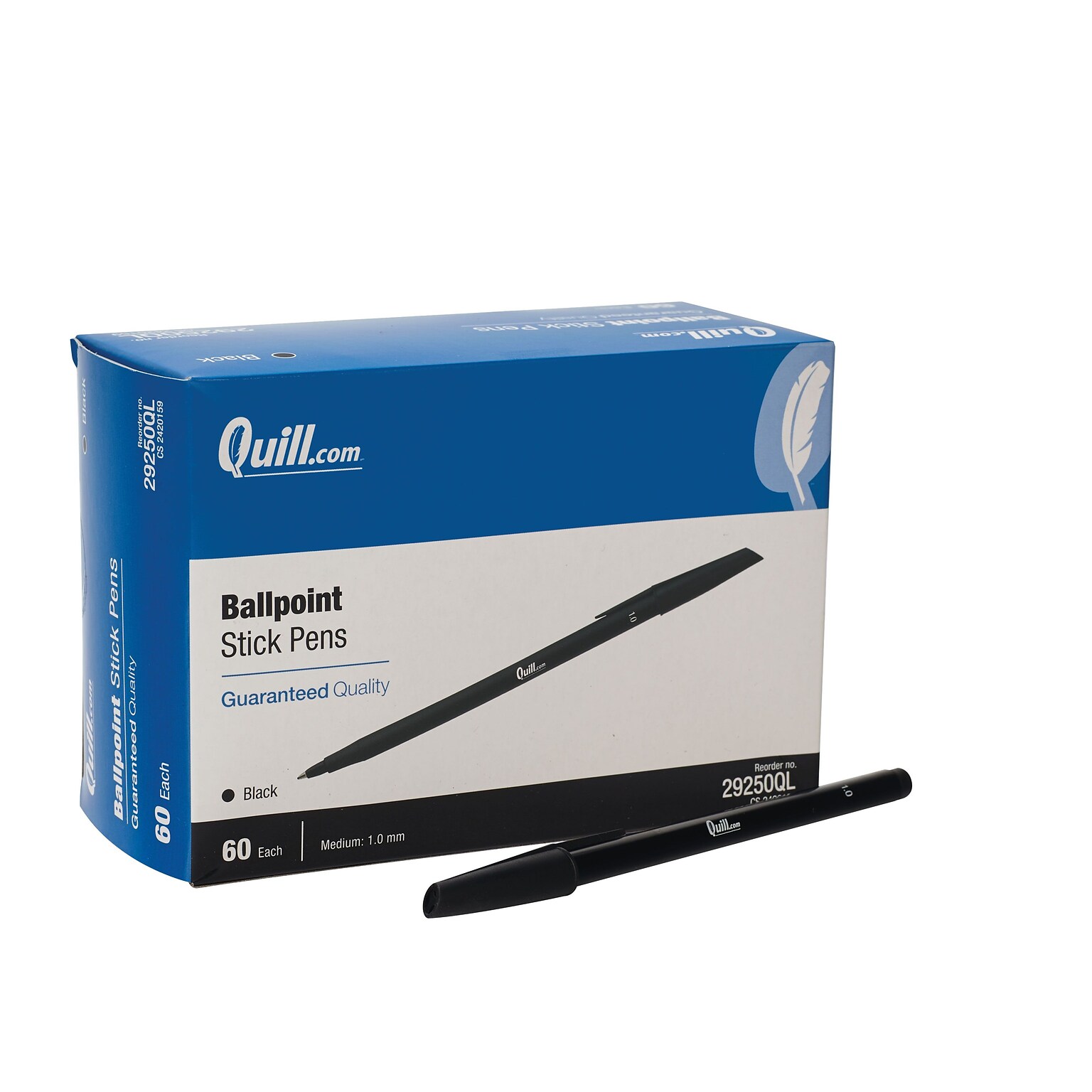 Quill Brand® Stick Pen, Ballpoint Pen, Medium Point, Black, 60/Pack (29250)