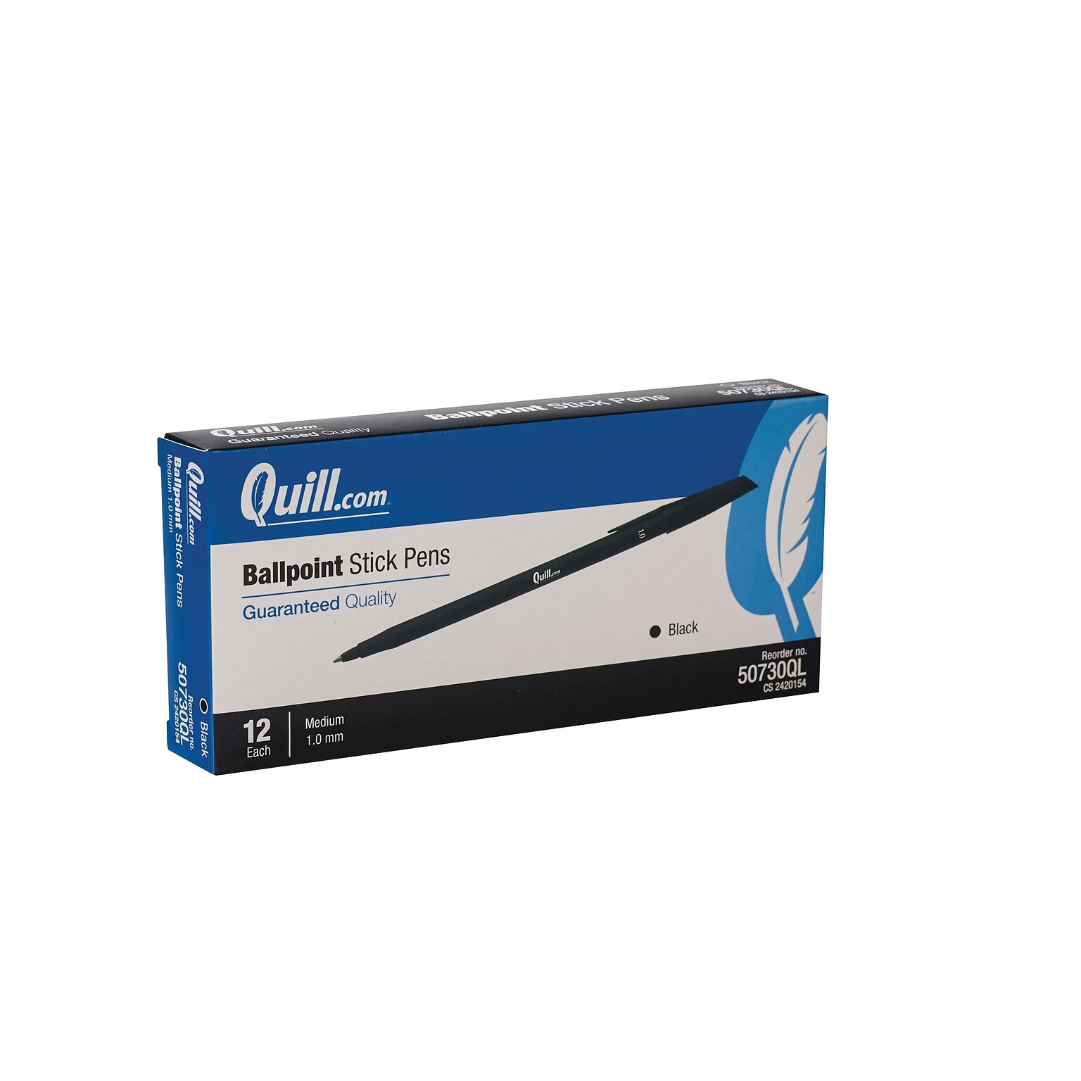 Quill Brand® Stick Pen, Ballpoint Pen, Medium Point, Black, Dozen (50730-QCC)