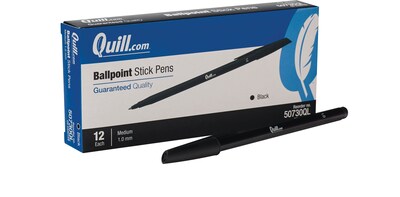 Quill Brand® Stick Pen, Ballpoint Pen, Medium Point, Black, Dozen (50730-QCC)