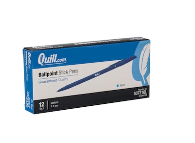 Quill Brand® Stick Pen, Ballpoint Pen, Medium Point, Blue, Dozen (50731-QCC)