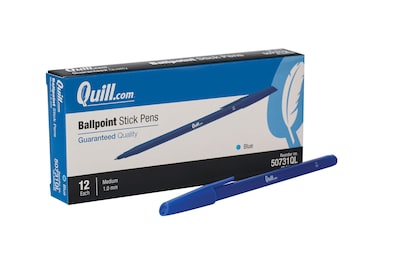 Quill Brand® Stick Pen, Ballpoint Pen, Medium Point, Blue, Dozen (50731-QCC)