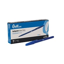 Quill Brand® Stick Pen, Ballpoint Pen, Medium Point, Blue, Dozen (50731-QCC)