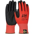 G-Tek KEV Gloves, Kevlar Engineered Yarn, Red 13 Gauge, Nitrile Foam, ANSI A4, Size Large