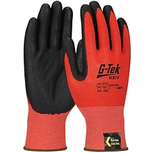 G-Tek KEV Gloves, Kevlar Engineered Yarn, Red 13 Gauge, Nitrile Foam, ANSI A4, Size Medium