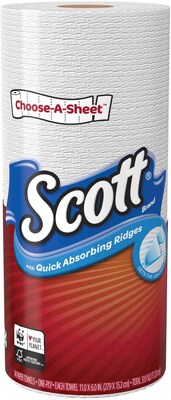 Scott Choose-A-Sheet Paper Towel, 1-Ply, White, 74 Sheets/Roll, 24 Individually Wrapped Rolls/Carton (47645)