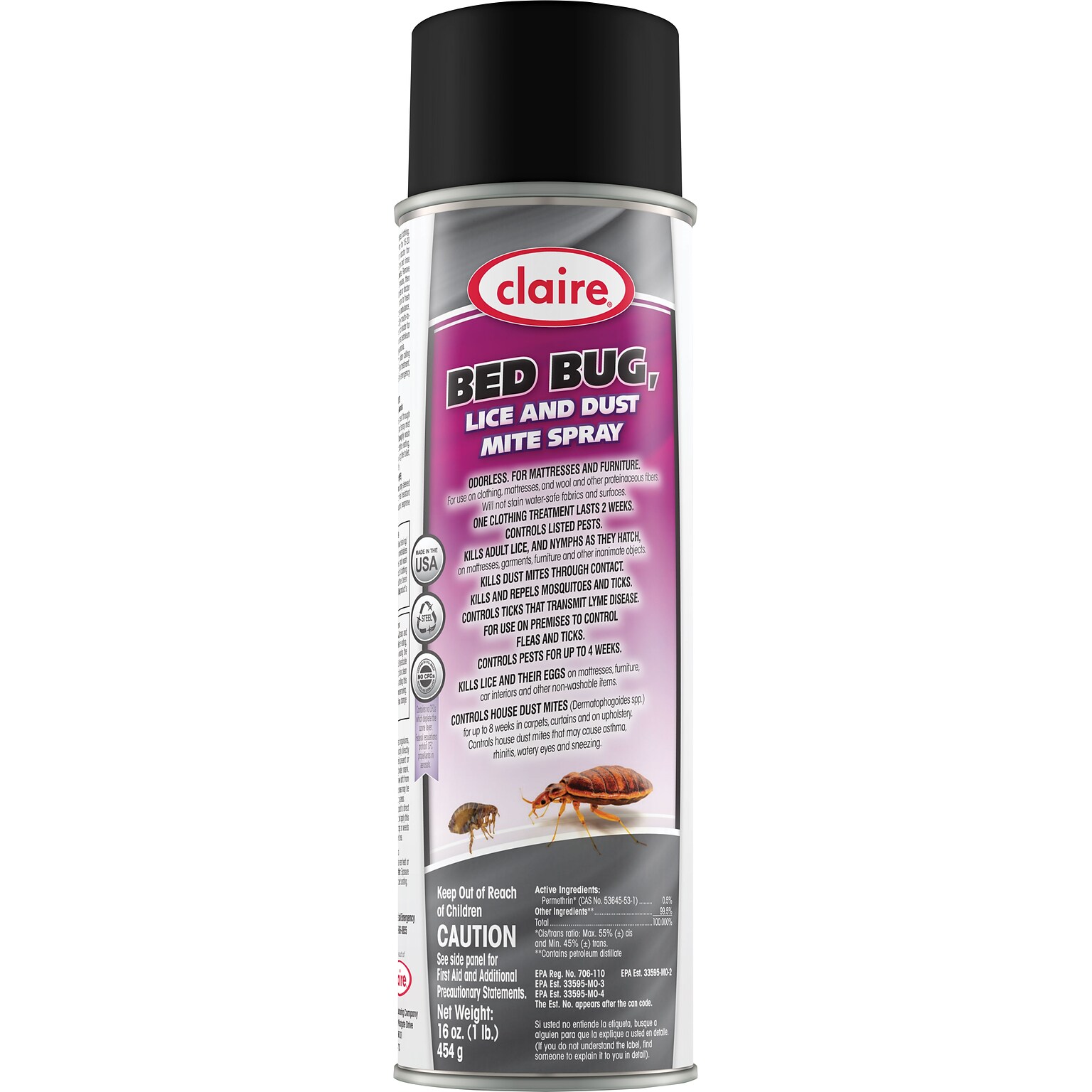 Claire Bed Bug, Lice and Dust Mite Spray, 16 oz. (CL-006)