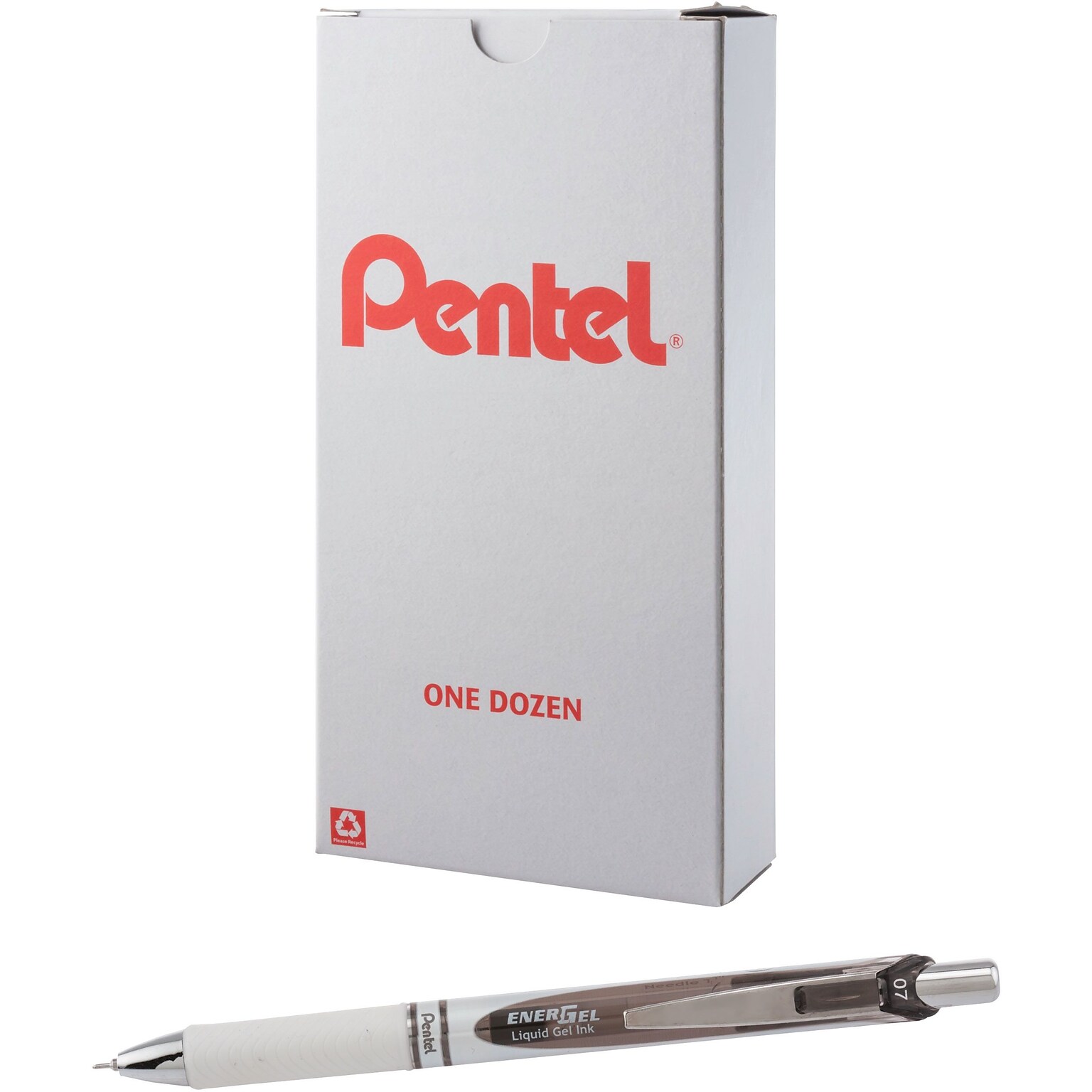 Pentel EnerGel Retractable Gel Pen, Medium Point, Black Ink, Dozen (BLN77PW-A)