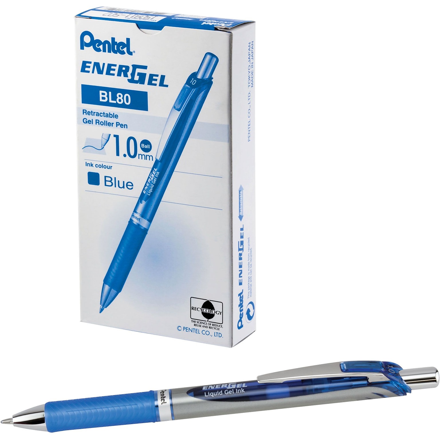 Pentel EnerGel RTX Gel Pens, Bold Point, Blue Ink, Dozen (BL80-C)