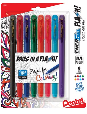 Pentel EnerGel Flash Liquid Gel Pens, 0.7mm, Assorted, 8-pk (BL417BP8M)