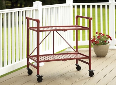 COSCO Outdoor Living INTELLIFIT Outdoor Or Indoor Folding Serving Cart with 2 Shelves, Red (87501RRD1E)
