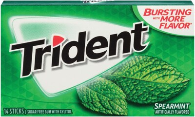 Trident Sugar Free Spearmint Gum, 14 Pieces/Pack, 12/Box (MOZ01106)