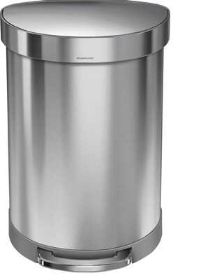 simplehuman Semi-Round Step Trash Can, Brushed Stainless Steel, 16 Gallon (CW2029)