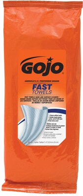 GOJO Fast Wipes Hand-Cleaning Towels Resealable Packet, Orange Scent, 60 Wipes, 6/Ct (6285-06)