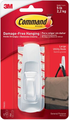 Command Large Hooks, 1 Hook, 2 White Adhesive Strips, Damage Free Hanging Picture Hangers, No Tools Wall Hanging Strips For Living Spaces