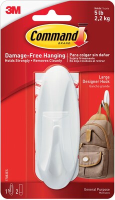 Command Large Decorative Hook, 5lb, White (17083ES) | Quill