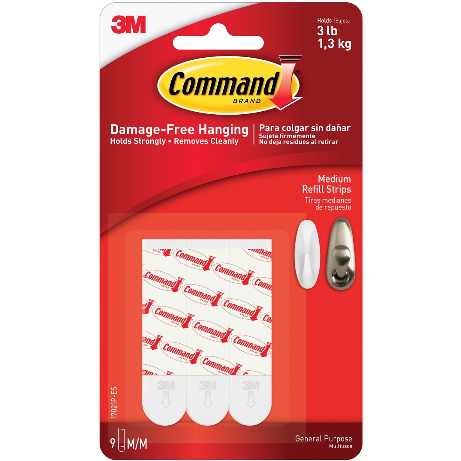 Command™ Medium Refill Strips, White, 9/Pack