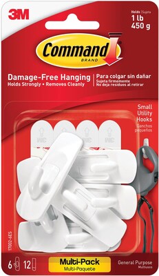 Command Small Utility Hooks, 1 lb, White, 6/Pack (17002-VP-6PK) | Quill