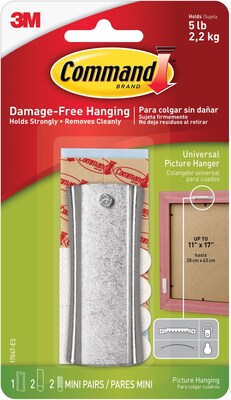 Command Sticky Nail Sawtooth Hanger, 1 Hook, 2 Large, 4 Mini White Adhesive Strips, Damage Free Hanging Picture Hangers, No Tools Wall Hanging Strips