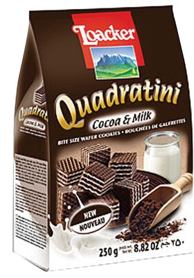 Loacker Quadratini Cocoa & Milk Wafer Cookies, 8.82 Oz., 8/CT