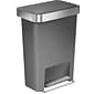 simplehuman Plastic Step Trash Can, Gray And Silver, 12 Gal. (CW1386)