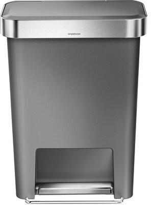 simplehuman Plastic Step Trash Can, Gray And Silver, 12 Gal. (CW1386)