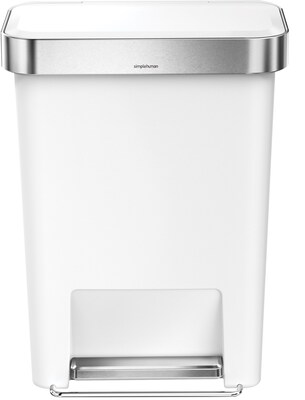 simplehuman Rectangular Step Trash Can with Liner Pocket, White, 12 Gal. (CW1387)