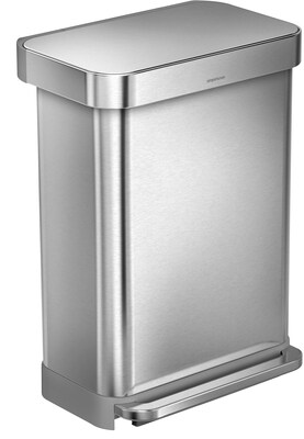 simplehuman Rectangular Step Trash Can with Liner Pocket, Brushed Stainless Steel, 14.5 Gallon (CW2023)