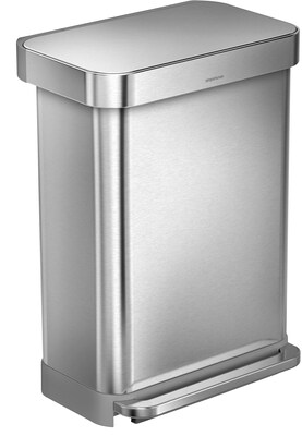 simplehuman Rectangular Step Trash Can with Liner Pocket, Brushed Stainless Steel, 14.5 Gallon (CW20