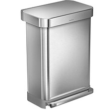 simplehuman Rectangular Step Trash Can with Liner Pocket, Brushed Stainless Steel, 14.5 Gallon (CW20