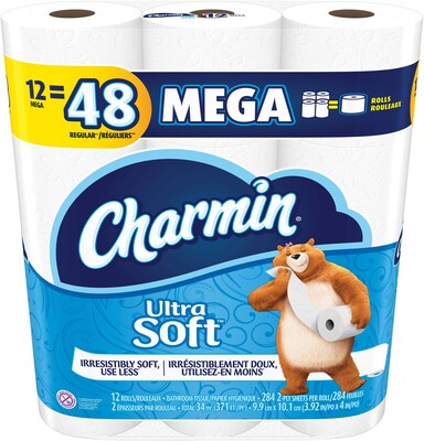 Charmin® Ultra Soft™ Toilet Paper, 2-Ply, 284 Sheets/Roll, 48 Mega Rolls/Carton (94050CT)